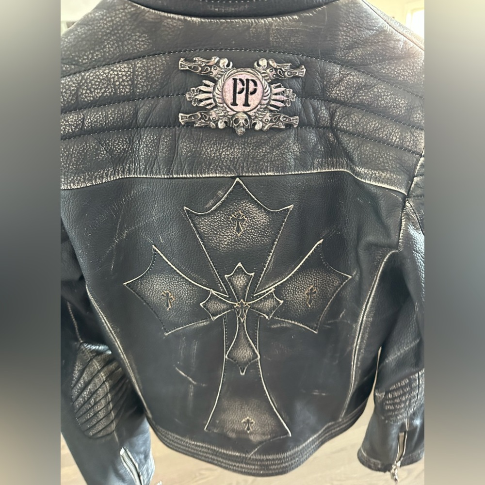 Phillip Plein Leather Biker Jacket: Small/36